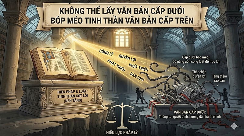 Không thể lấy văn bản cấp dưới bóp méo tinh thần văn bản cấp trên